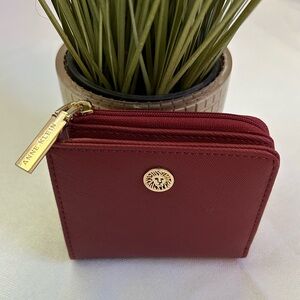 Anne Klein Small Bi-fold Burgundy Faux Textured Leather 4.25”x3.5” Wallet.  NWOT